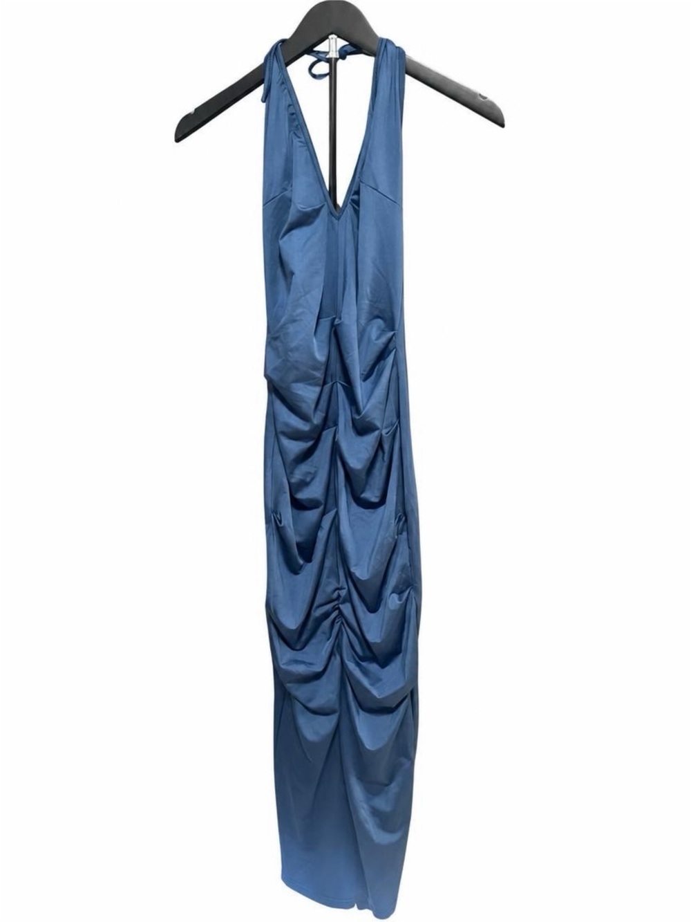 SHEIN Slate Blue Ruched Halter Maxi Dress